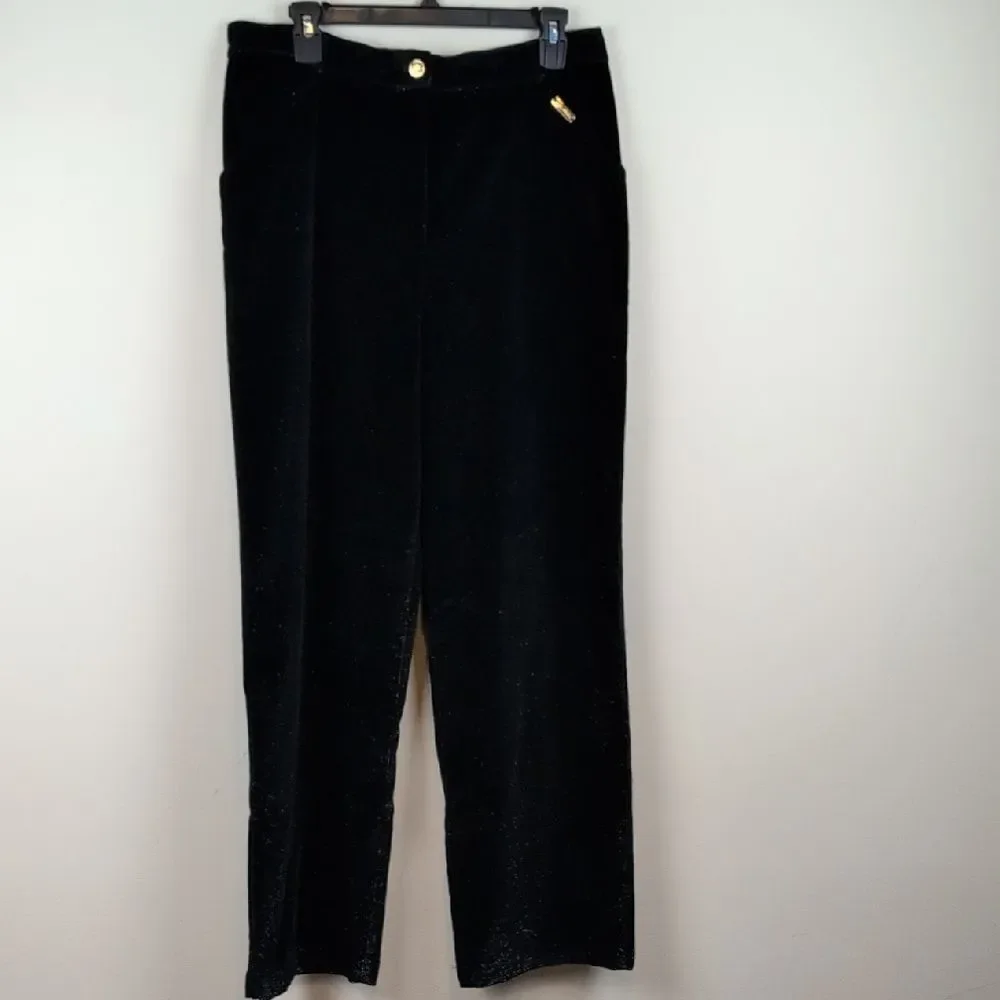 Elegant St John Sport by Marie Gray Black Velvet Metallic Sparkle Trouser Pants